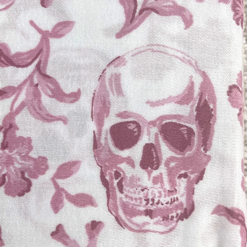 Rachel Zoe Full Sheet Set Pink Skull Floral Toile 100% Cotton 4pc Bedding New